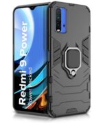 Shock Proof Back Case Mobile Cover for Redmi 9 Power | Poco M3 (Armor | Hybrid PC + TPU | Full Protection with Ring Holder Kickstand | Carbon Black)