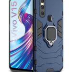 Shock Proof Back Case Mobile Cover for Vivo V15 | Back Cover Case (Tough Armor | Hybrid PC + TPU | Ring Holder & in-Built Kickstand | Blue)
