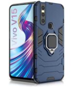 Shock Proof Back Case Mobile Cover for Vivo V15 | Back Cover Case (Tough Armor | Hybrid PC + TPU | Ring Holder & in-Built Kickstand | Blue)