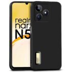 Slim Ultra Soft Rubberised Back Cover for Realme Narzo N53 | Realme C53 | Realme C51 | Inner Velvet Fabric Lining | Matte Silicone Flexible Camera Protection Back Case - Black