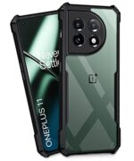 TPU+PC Shock Proof Clear Protective Back Case for 1+ Oneplus 11 5G - Airedge Technology | 360 Degree Camera Protection | Transparent Hybrid Back Case Mobile Cover - Earthy Black