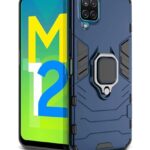 Shock Proof Back Case Mobile Cover for Samsung Galaxy F12 | A12 | M12 | Back Cover Case (Tough Armor | Hybrid PC + TPU | Ring Holder & in-Built Kickstand | Blue)