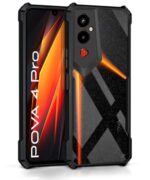 Shock Proof Clear Protective Back Case for Tecno Pova 4 Pro - AirEDGE Technology | 360 Degree Camera Protection | Transparent Hybrid Back Case Mobile Cover - Black