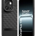 kelpuj Back Cover for 1+ OnePlus 13s 5G with Hexa Cube Design | Ultra Slim Soft Rubberised Case | Inner Velvet Fabric | Matte Silicone Flexible Mobile Case | Camera Protection - Black