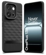 kelpuj Back Cover for 1+ OnePlus 13s 5G with Hexa Cube Design | Ultra Slim Soft Rubberised Case | Inner Velvet Fabric | Matte Silicone Flexible Mobile Case | Camera Protection - Black