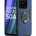 Shock Proof Back Case Mobile Cover for Realme Narzo 50A | Back Cover Case (Tough Armor | Hybrid PC + TPU | Ring Holder & in-Built Kickstand | Blue)
