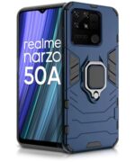 Shock Proof Back Case Mobile Cover for Realme Narzo 50A | Back Cover Case (Tough Armor | Hybrid PC + TPU | Ring Holder & in-Built Kickstand | Blue)