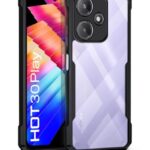 kelpuj Shock Proof Clear Protective Back Case for Infinix Hot 30 Play - AirEDGE Technology | 360 Degree Camera Protection | Transparent Hybrid Back Case Mobile Cover - Black