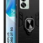 Shock Proof Back Case Mobile Cover for 1+ OnePlus Nord 2T 5G | Back Cover Case (Tough Armor | Hybrid PC + TPU | Ring Holder & in-Built Kickstand | Black)