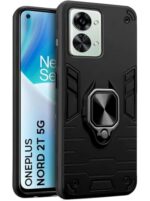 Shock Proof Back Case Mobile Cover for 1+ OnePlus Nord 2T 5G | Back Cover Case (Tough Armor | Hybrid PC + TPU | Ring Holder & in-Built Kickstand | Black)