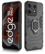 Shock Proof Back Case Mobile Cover for Motorola Moto Edge 50 Pro | Back Cover Case (Tough Armor | Hybrid PC + TPU | Ring Holder & in-Built Kickstand | Black) - Image 5