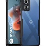 kelpuj Shock Proof Clear Protective Back Case for Motorola Moto G34 5G - Airedge Technology | 360 Degree Camera Protection | Transparent Hybrid Back Case Mobile Cover - Black - Poly Carbonate