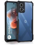 kelpuj Shock Proof Clear Protective Back Case for Motorola Moto G34 5G - Airedge Technology | 360 Degree Camera Protection | Transparent Hybrid Back Case Mobile Cover - Black - Poly Carbonate