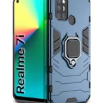 Shock Proof Back Case Mobile Cover for Realme 7i | Back Cover Case (Tough Armor | Hybrid PC + TPU | Ring Holder & in-Built Kickstand | Blue)