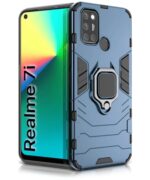 Shock Proof Back Case Mobile Cover for Realme 7i | Back Cover Case (Tough Armor | Hybrid PC + TPU | Ring Holder & in-Built Kickstand | Blue)