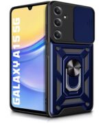 Tough Armor Bumper Mobile Back Case for Samsung Galaxy A15 5G | Sliding Camera Shield Cover | Shock Proof 360? Protection | Hybrid PC + TPU | Ring Holder with Kickstand ? Blue