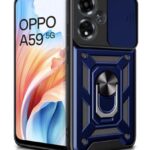 Tough Armor Bumper Mobile Back Case for Oppo A59 5G | Sliding Camera Shield Cover | Shock Proof 360? Protection | Hybrid PC + TPU | Ring Holder with Kickstand ? Blue
