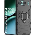 Shock Proof Back Case Mobile Cover for 1+ OnePlus Nord 4 5G | Back Cover Case (Tough Armor | Hybrid PC + TPU | Ring Holder & in-Built Kickstand | Black)