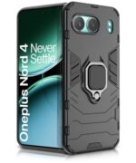Shock Proof Back Case Mobile Cover for 1+ OnePlus Nord 4 5G | Back Cover Case (Tough Armor | Hybrid PC + TPU | Ring Holder & in-Built Kickstand | Black)