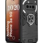 kelpuj Shock Proof Back Case Mobile Cover for Nothing Phone 3a 5G | Back Cover Case (Tough Armor | Hybrid PC + TPU | Ring Holder & in-Built Kickstand | Black)