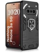 kelpuj Shock Proof Back Case Mobile Cover for Nothing Phone 3a 5G | Back Cover Case (Tough Armor | Hybrid PC + TPU | Ring Holder & in-Built Kickstand | Black)