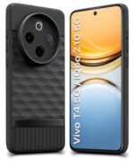 Back Cover for iQOO Z10 5G | Vivo T4 5G with Hexa Cube Design | Ultra Slim Soft Rubberised Case | Inner Velvet Fabric | Matte Silicone Flexible Mobile Case | Camera Protection - Black