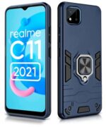 Realme C11 2021 | C20 Tough Armor Bumper Back Case Cover | Ring Holder & Kickstand in-Built | Excellent 360 Degree Protection (Carbon Blue) - Image 3