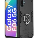 Shock Proof Back Case Mobile Cover for Samsung Galaxy M06 5G | Galaxy F06 5G | Back Cover Case (Tough Armor | Hybrid PC + TPU | Ring Holder & in-Built Kickstand | Black)