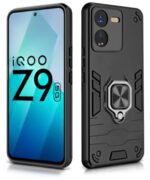 Shock Proof Back Case Mobile Cover for iQOO Z9 5G | Back Cover Case (Tough Armor | Hybrid PC + TPU | Ring Holder & in-Built Kickstand | Black) - Image 5