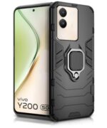 Shock Proof Back Case Mobile Cover for Vivo Y200 5G | Back Cover Case (Tough Armor | Hybrid PC + TPU | Ring Holder & in-Built Kickstand | Black)