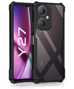 Shock Proof Clear Protective Back Case for Vivo Y27 4G - AirEDGE Technology | 360 Degree Camera Protection | Transparent Hybrid Back Case Mobile Cover - Black