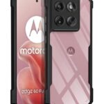kelpuj Shock Proof Clear Protective Back Case for Moto Edge 60 Fusion - AirEDGE Technology | 360 Degree Camera Protection | Transparent Hybrid Back Case Mobile Cover - Black