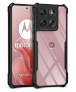 kelpuj Shock Proof Clear Protective Back Case for Moto Edge 60 Fusion - AirEDGE Technology | 360 Degree Camera Protection | Transparent Hybrid Back Case Mobile Cover - Black