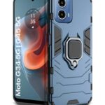 Shock Proof Back Case Mobile Cover for Motorola Moto G34 5G | Moto G45 5G | Back Cover Case (Tough Armor | Hybrid PC + TPU | Ring Holder & in-Built Kickstand | Blue)