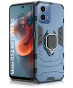 Shock Proof Back Case Mobile Cover for Motorola Moto G34 5G | Moto G45 5G | Back Cover Case (Tough Armor | Hybrid PC + TPU | Ring Holder & in-Built Kickstand | Blue)