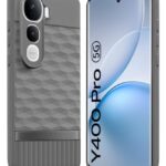 Back Cover for Vivo Y400 Pro 5G with Hexa Cube Design | Ultra Slim Soft Rubberised Case | Inner Velvet Fabric | Matte Silicone Flexible Mobile Case | Camera Protection - Grey