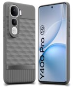 Back Cover for Vivo Y400 Pro 5G with Hexa Cube Design | Ultra Slim Soft Rubberised Case | Inner Velvet Fabric | Matte Silicone Flexible Mobile Case | Camera Protection - Grey