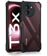 Thermoplastic Polyurethane Shock Proof Clear Protective Back Case for Vivo T3X 5G-Airedge Technology|360 Degree Camera Protection|Transparent Hybrid Back Case Mobile Cover-Black