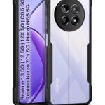 kelpuj Shock Proof Clear Protective Back Case for Realme 13 5G | Realme 12 5G | 12X 5G | Narzo 70x 5G | C65 5G | N65-360 Degree Camera Protection | Transparent Hybrid Mobile Cover - Black