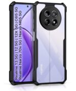 kelpuj Shock Proof Clear Protective Back Case for Realme 13 5G | Realme 12 5G | 12X 5G | Narzo 70x 5G | C65 5G | N65-360 Degree Camera Protection | Transparent Hybrid Mobile Cover - Black