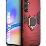 Shock Proof Back Case Mobile Cover for Samsung Galaxy A05S 5G | Galaxy M14 4G | Back Cover Case (Tough Armor | Hybrid PC + TPU | Ring Holder & in-Built Kickstand | Red)