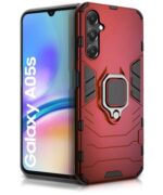 Shock Proof Back Case Mobile Cover for Samsung Galaxy A05S 5G | Galaxy M14 4G | Back Cover Case (Tough Armor | Hybrid PC + TPU | Ring Holder & in-Built Kickstand | Red)