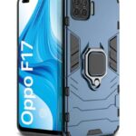 Shock Proof Back Case Mobile Cover for Oppo F17 | Back Cover Case (Tough Armor | Hybrid PC + TPU | Ring Holder & in-Built Kickstand | Blue)
