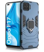 Shock Proof Back Case Mobile Cover for Oppo F17 | Back Cover Case (Tough Armor | Hybrid PC + TPU | Ring Holder & in-Built Kickstand | Blue)