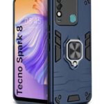 Shock Proof Back Case Mobile Cover for Tecno Spark 8 | Back Cover Case (Tough Armor | Hybrid PC + TPU | Ring Holder & in-Built Kickstand | Blue)