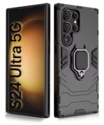 Shock Proof Back Case Mobile Cover for Samsung Galaxy S24 Ultra 5G | Back Cover Case (Tough Armor | Hybrid PC + TPU | Ring Holder & in-Built Kickstand | Black) - Image 4