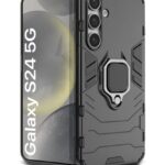 Shock Proof Back Case Mobile Cover for Samsung Galaxy S24 5G | Back Cover Case (Tough Armor | Hybrid PC + TPU | Ring Holder & in-Built Kickstand | Black)