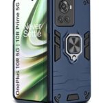 Shock Proof Back Case Mobile Cover for 1+ OnePlus 10R 5G | 10R Prime 5G | Back Cover Case (Tough Armor | Hybrid PC + TPU | Ring Holder & in-Built Kickstand | Blue)