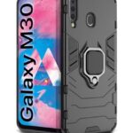 Shock Proof Back Case Mobile Cover for Samsung Galaxy M30 | Back Cover Case (Tough Armor | Hybrid PC + TPU | Ring Holder & inBuilt Kickstand | Black)
