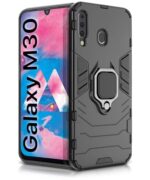 Shock Proof Back Case Mobile Cover for Samsung Galaxy M30 | Back Cover Case (Tough Armor | Hybrid PC + TPU | Ring Holder & inBuilt Kickstand | Black)